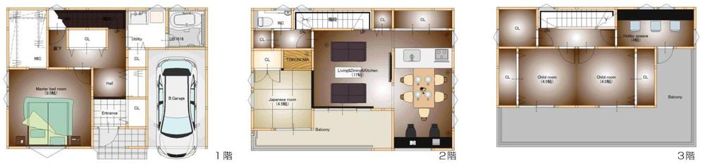 Floor plan. (Fujimino Kitano), Price 42,800,000 yen, 4LDK+3S, Land area 97.79 sq m , Building area 131.03 sq m