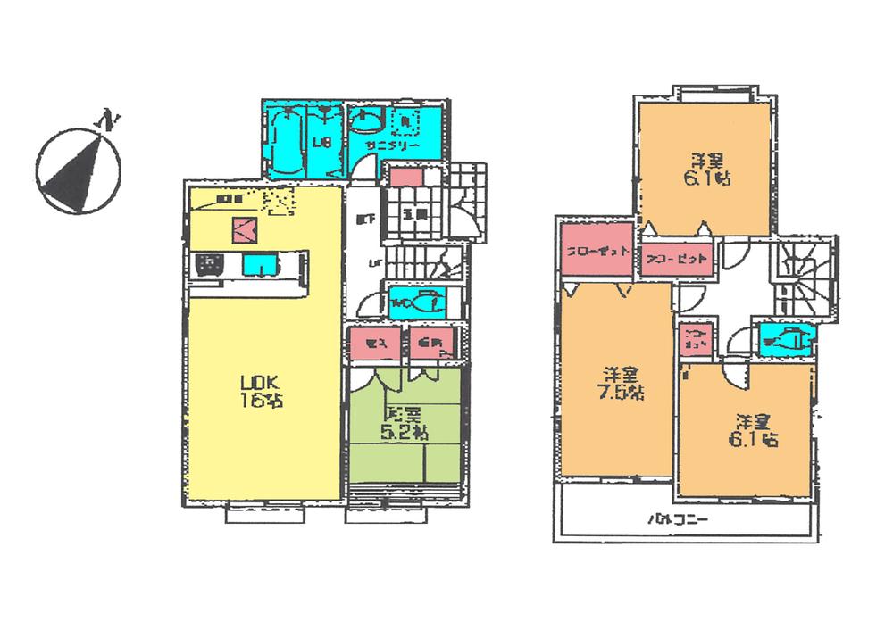 Floor plan. (Building 2), Price 36,800,000 yen, 4LDK, Land area 103.21 sq m , Building area 98.74 sq m