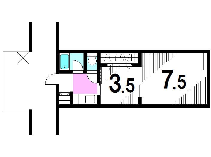 Floor plan. 2K, Price 3.2 million yen, Occupied area 33.71 sq m , Balcony area 2.52 sq m