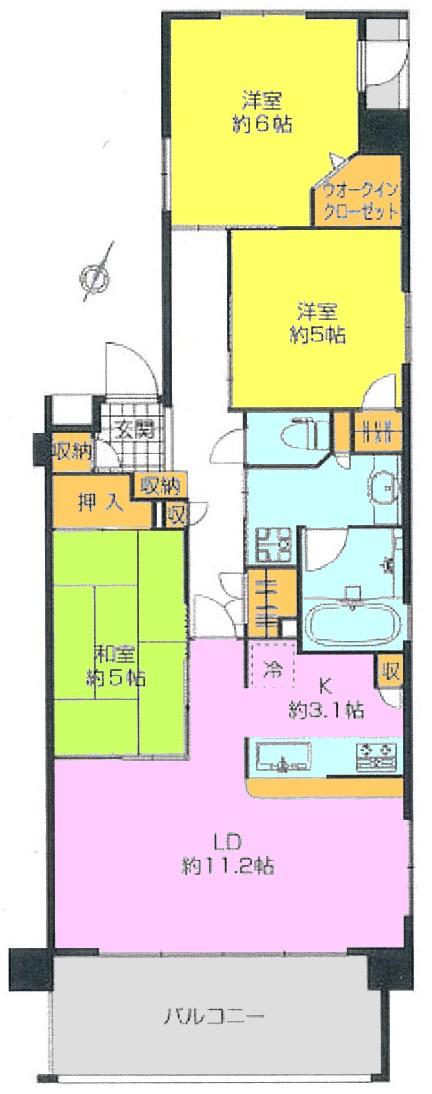 Floor plan. 3LDK, Price 30,490,000 yen, Occupied area 71.38 sq m , Balcony area 10.8 sq m angle room 3LDK type