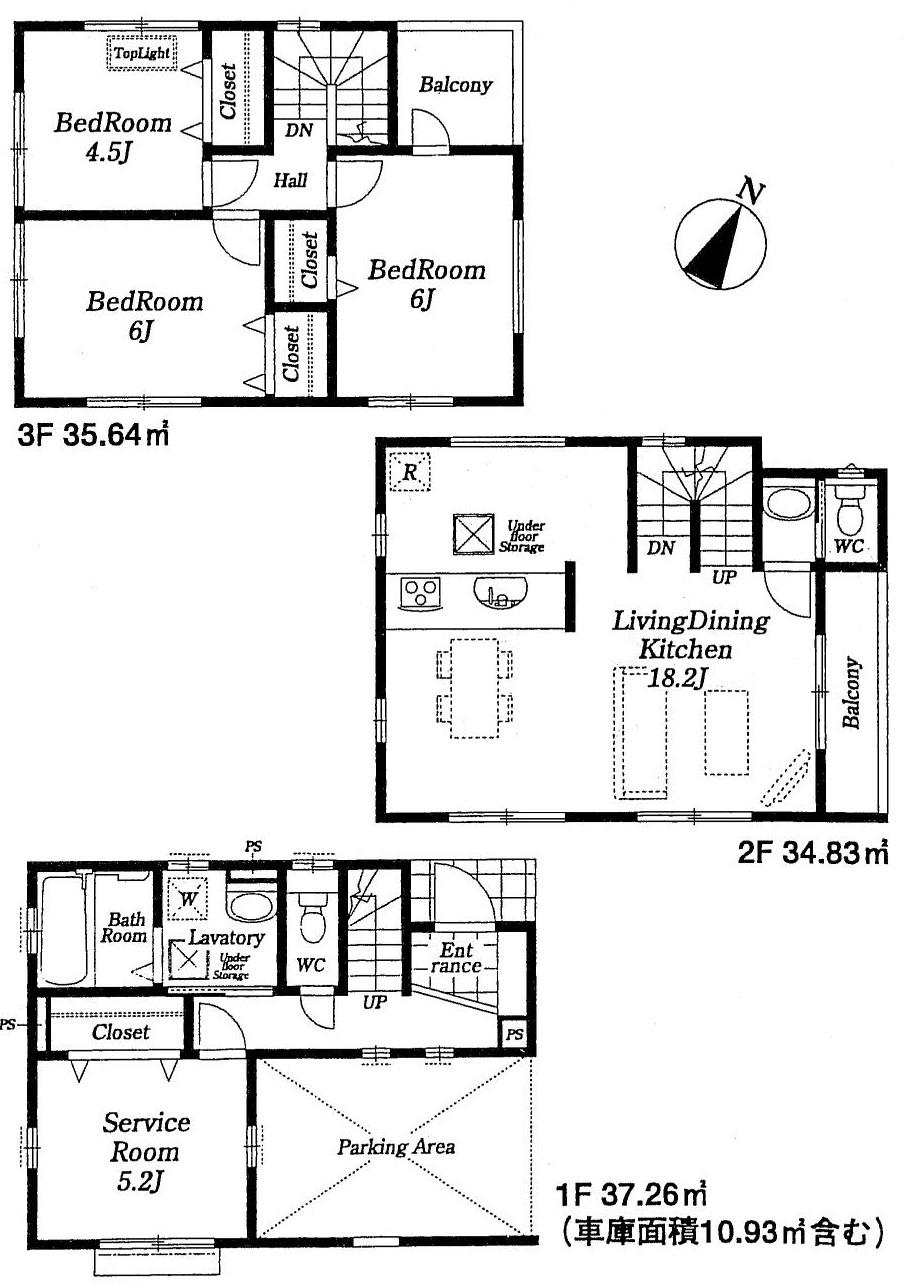 Floor plan. (1 Building), Price 26,800,000 yen, 4LDK, Land area 63.91 sq m , Building area 107.73 sq m