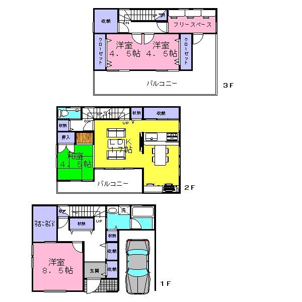 Floor plan. 42,800,000 yen, 4LDK + 2S (storeroom), Land area 97.79 sq m , Building area 131.03 sq m