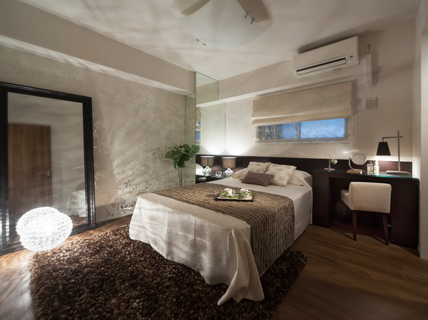 Interior.  [Main bedroom] Space to be reset in both mind and body towards the new day, I want to be wrapped in a special kindness at any time. The main bedroom room there is space with sophisticated interiors entertain calm the people.