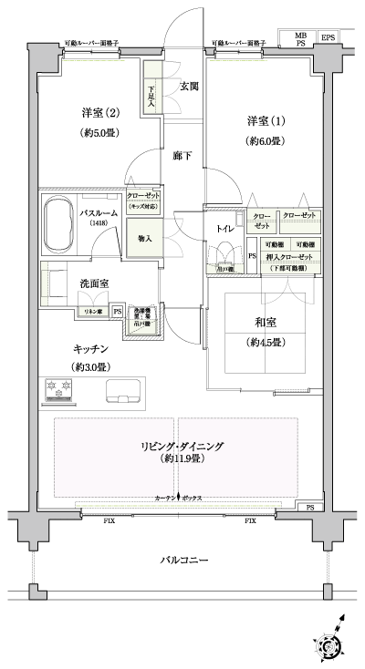 Floor: 3LDK, occupied area: 68.64 sq m