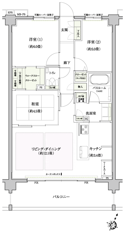 Floor: 3LDK + WTC, the occupied area: 68.64 sq m