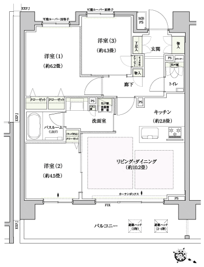Floor: 3LDK, occupied area: 63.05 sq m