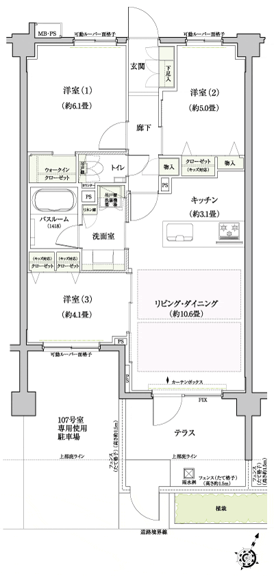 Floor: 3LDK + WIC, the occupied area: 64.58 sq m