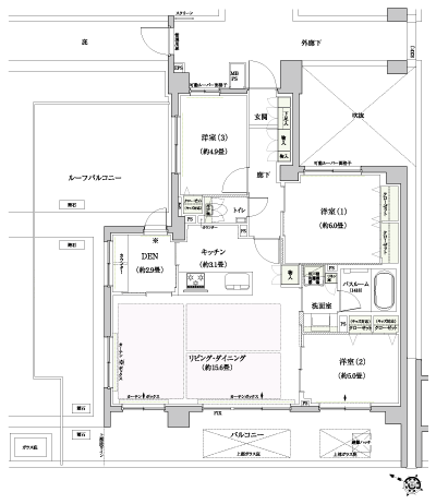 Floor: 3LDK + DEN, the area occupied: 80.1 sq m
