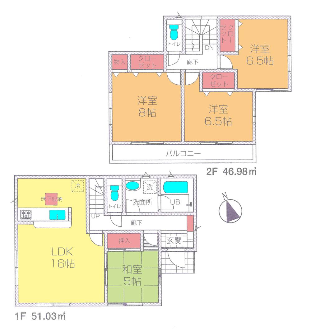 Floor plan. (3 Building), Price 28.8 million yen, 4LDK, Land area 195.86 sq m , Building area 98.01 sq m