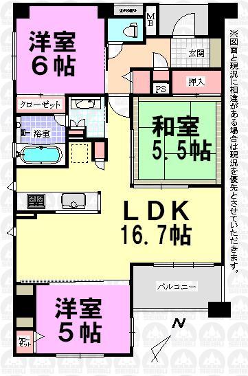 Floor plan. 3LDK, Price 23.5 million yen, Occupied area 73.39 sq m , Balcony area 6 sq m