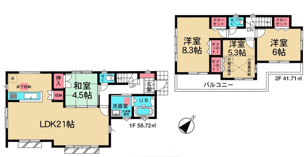 Floor plan. 36,800,000 yen, 4LDK, Land area 148.96 sq m , Building area 100.43 sq m 1 Building