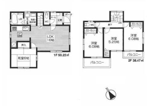 Floor plan. (Building 2), Price 35,300,000 yen, 4LDK, Land area 111.06 sq m , Building area 88.69 sq m