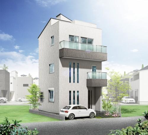 Rendering (appearance). Simple modern design housing. The outer wall of colors and designs can be changed on the meeting with the staff of the customer the exclusive.  ※ Rendering is. Planting ・ Car, etc. are not included in the sale price. 
