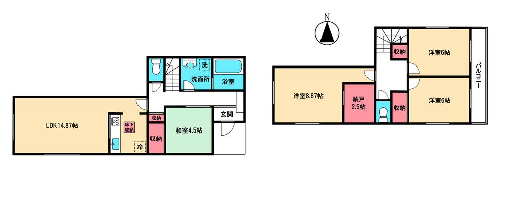 Floor plan. 31,800,000 yen, 4LDK + S (storeroom), Land area 141.88 sq m , Building area 97.59 sq m