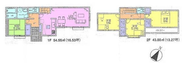 Floor plan. 32,800,000 yen, 4LDK, Land area 105.11 sq m , Building area 98.53 sq m