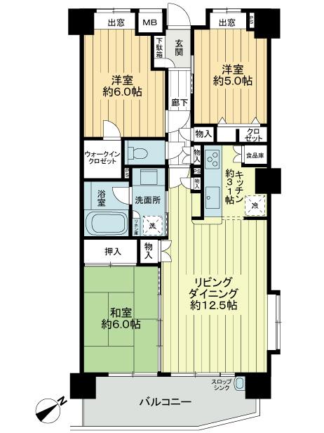 Floor plan. 3LDK, Price 24,800,000 yen, Occupied area 72.58 sq m , Balcony area 10.24 sq m