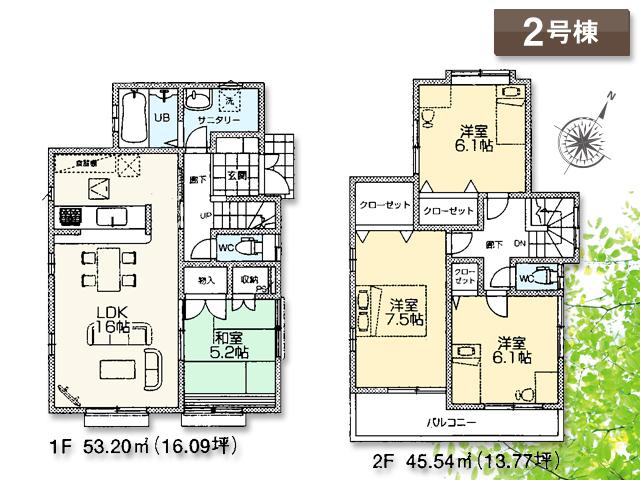 Floor plan. (Building 2), Price 36,800,000 yen, 4LDK, Land area 103.21 sq m , Building area 98.74 sq m