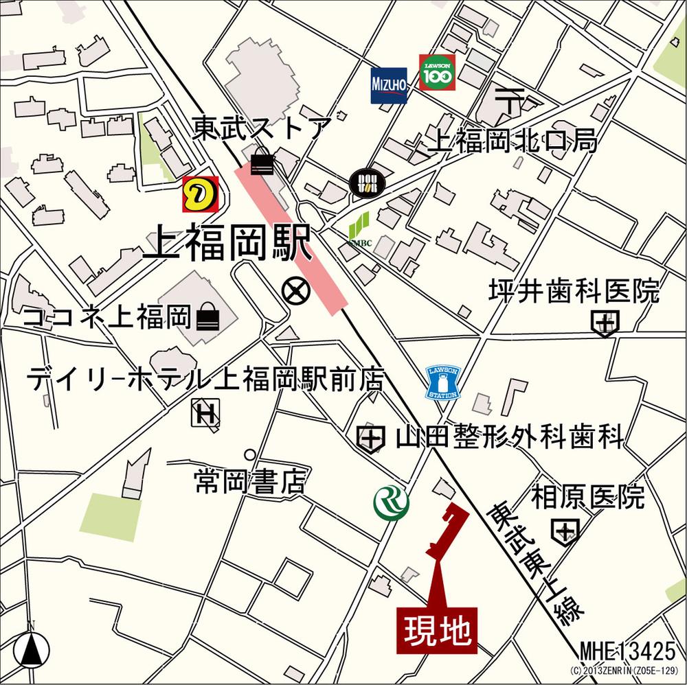 Local guide map. Tobu Tojo Line "Kamifukuoka" a 5-minute walk from the train station