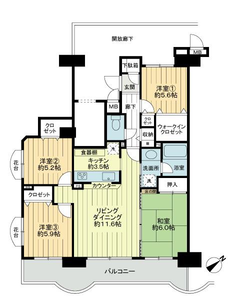 Floor plan. 4LDK, Price 21,800,000 yen, Footprint 85.6 sq m , Balcony area 14.75 sq m square room View ・ Day ・ ventilation Good! !
