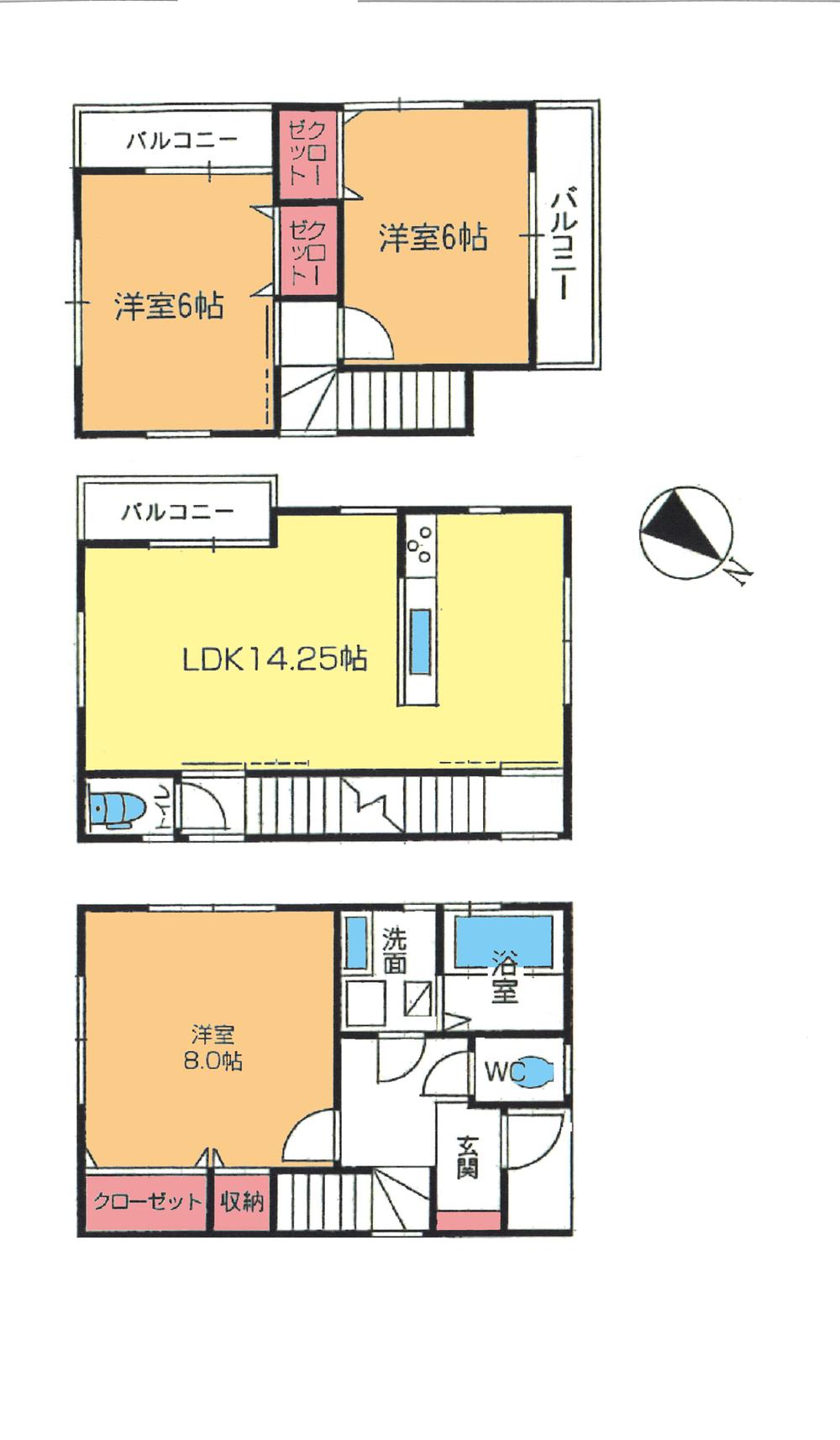 Floor plan. 24,800,000 yen, 3LDK, Land area 61.98 sq m , Building area 84.87 sq m floor plan