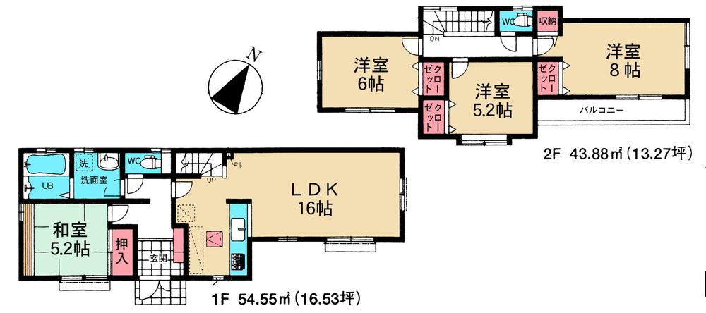 Floor plan. 32,800,000 yen, 4LDK, Land area 105.11 sq m , Building area 98.53 sq m 3 Building