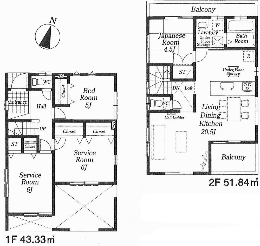 Floor plan. ((1) Building), Price 39,800,000 yen, 4LDK, Land area 113.64 sq m , Building area 95.17 sq m