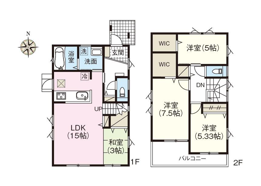 Floor plan. (Building 2), Price 30,800,000 yen, 3LDK, Land area 123.7 sq m , Building area 91.7 sq m