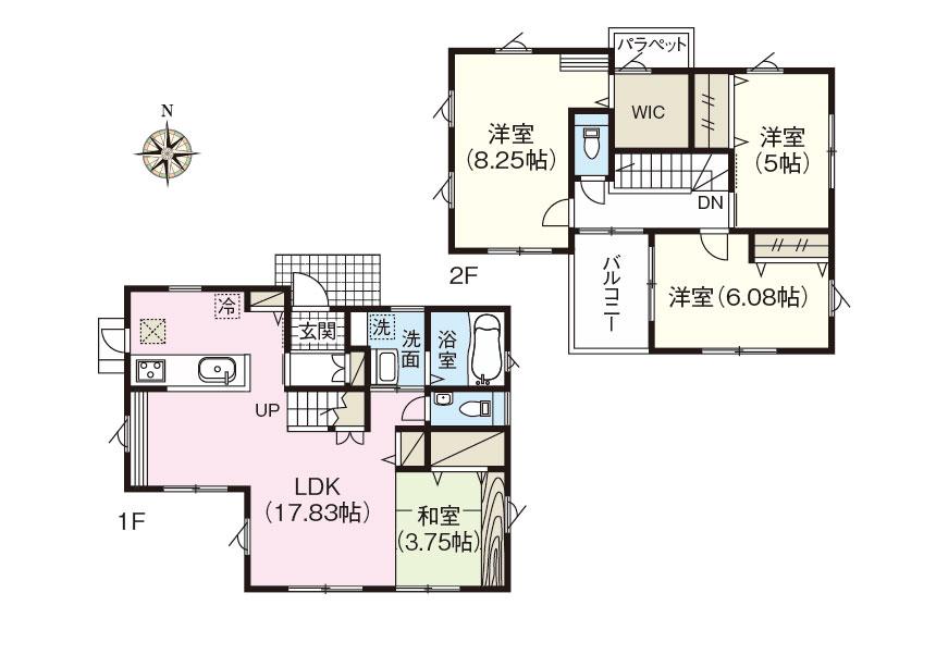 Floor plan. (3 Building), Price 31,800,000 yen, 3LDK, Land area 123.7 sq m , Building area 95.84 sq m