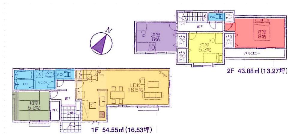 Floor plan. (3 Building), Price 34,800,000 yen, 4LDK, Land area 105.11 sq m , Building area 98.53 sq m