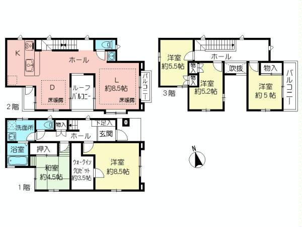 Floor plan. 31,800,000 yen, 5LDK + S (storeroom), Land area 93.77 sq m , Building area 134.13 sq m