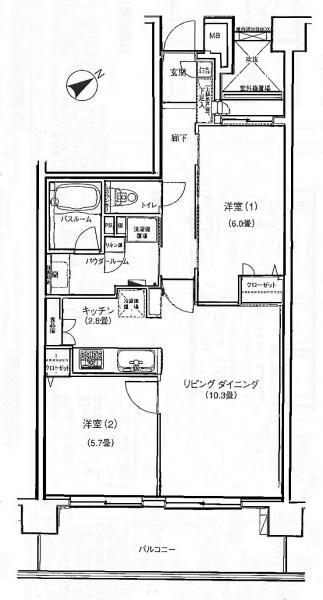 Floor plan. 2LDK, Price 17.8 million yen, Occupied area 57.62 sq m , Balcony area 11.16 sq m