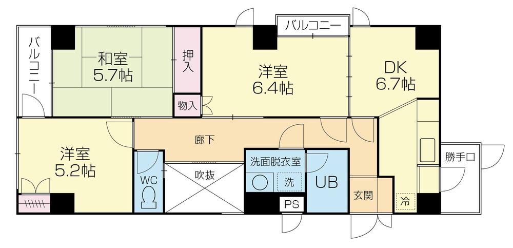 Floor plan. 3DK, Price 5 million yen, Occupied area 57.61 sq m indoor (August 2012) shooting