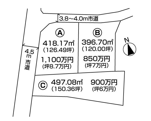 Compartment figure. Land price 8.5 million yen, Land area 396.7 sq m