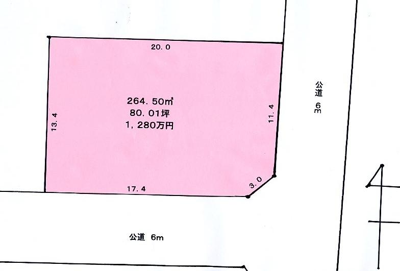 Compartment figure. Land price 12.8 million yen, Land area 264.5 sq m