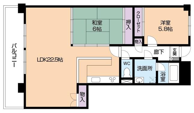 Floor plan. 2LDK, Price 9.3 million yen, Occupied area 76.38 sq m , Balcony area 10.58 sq m