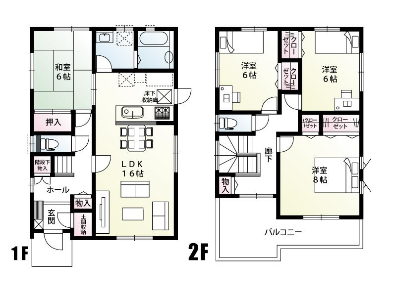 Floor plan. (H Building), Price 22,800,000 yen, 4LDK, Land area 135.12 sq m , Building area 107.1 sq m