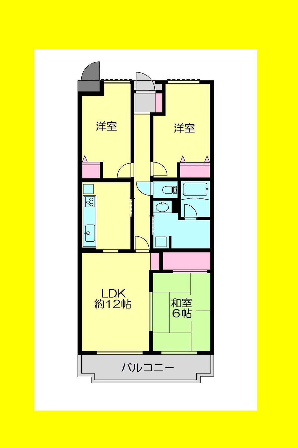 Floor plan. 3LDK, Price 6 million yen, Occupied area 70.44 sq m
