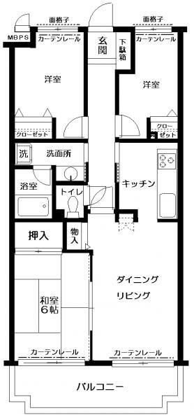 Floor plan. 3LDK, Price 3.5 million yen, Occupied area 64.96 sq m , Balcony area 7.69 sq m