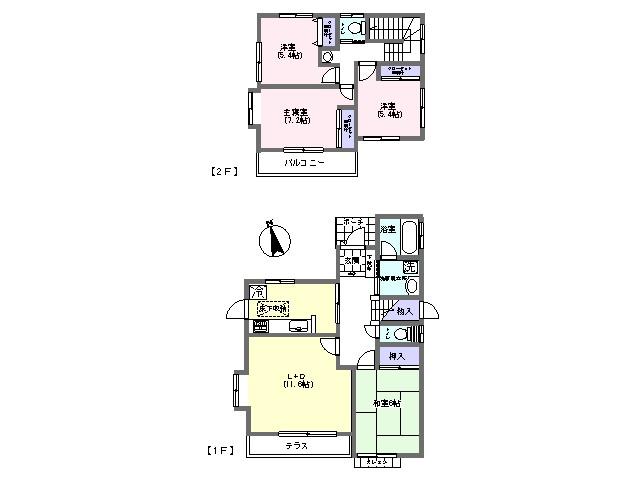 Floor plan. 16.4 million yen, 4LDK, Land area 185.73 sq m , Building area 105.52 sq m