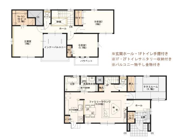 Floor plan. 23.2 million yen, 4LDK, Land area 206.85 sq m , Building area 106.81 sq m pantry, Shoes cloak, Underfloor storage (2 places), Walk-in closet, etc., It was plenty provided with a housing that will help to life
