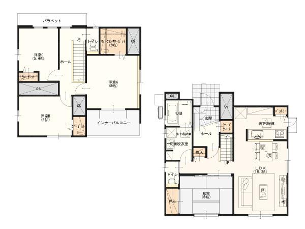 Floor plan. (3 Building), Price 27,200,000 yen, 4LDK, Land area 185.85 sq m , Building area 107.23 sq m