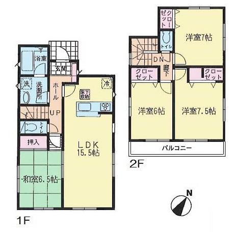 Floor plan. (1 Building), Price 16,900,000 yen, 4LDK, Land area 156.07 sq m , Building area 95.57 sq m