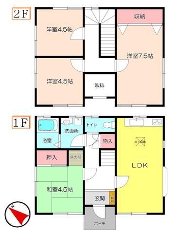 Floor plan. 8 million yen, 4LDK, Land area 227.43 sq m , Building area 91 sq m