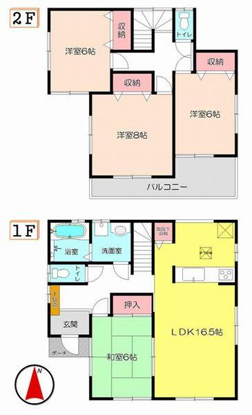 Floor plan. (Building 2), Price 21,800,000 yen, 4LDK, Land area 145 sq m , Building area 105.58 sq m