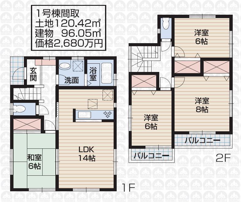 Floor plan. 22 million yen, 4LDK, Land area 120.42 sq m , Building area 96.05 sq m