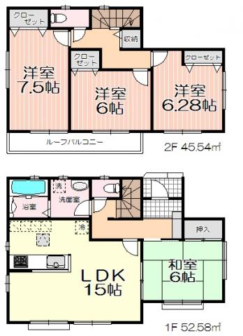 Floor plan. 18.5 million yen, 4LDK, Land area 124 sq m , Building area 98.12 sq m 2 Building