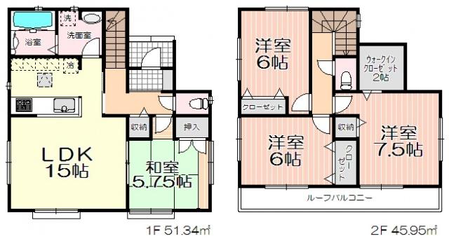 Floor plan. 18,800,000 yen, 4LDK, Land area 124 sq m , Building area 97.29 sq m