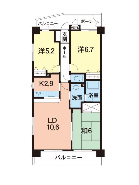 Floor plan. 3LDK, Price 19,800,000 yen, Footprint 66 sq m , Balcony area 11.45 sq m