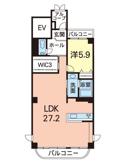 Floor plan. 1LDK, Price 12.8 million yen, Occupied area 76.69 sq m , Balcony area 9.1 sq m