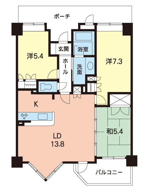 Floor plan. 3LDK, Price 16.8 million yen, Occupied area 72.38 sq m , Balcony area 7.67 sq m